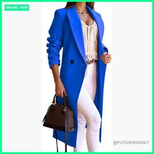 Long Wool Blend Pea Coat Double Breasted Overcoat Slim Fit